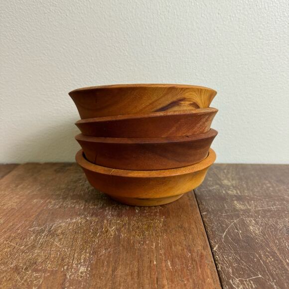 Set of 4 Woodpecker Woodware Japan Wooden Serving Dinnerware Bowls MCM - Picture 1 of 6